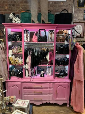 Lingerie and vintage bags display