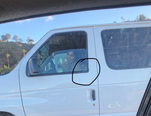 Child in her front seat.