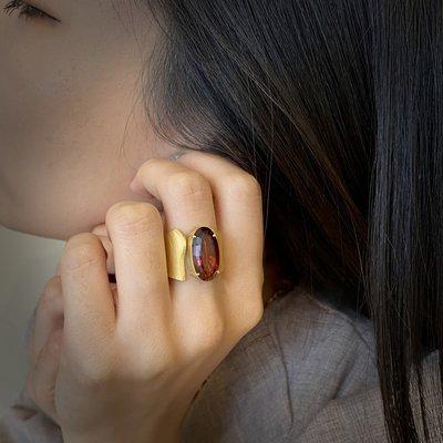 Wafer ring in 18kt yellow gold with Madeira citrine by Ayesha Mayadas