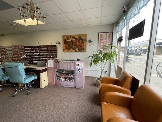 Waiting chair and reception desk area