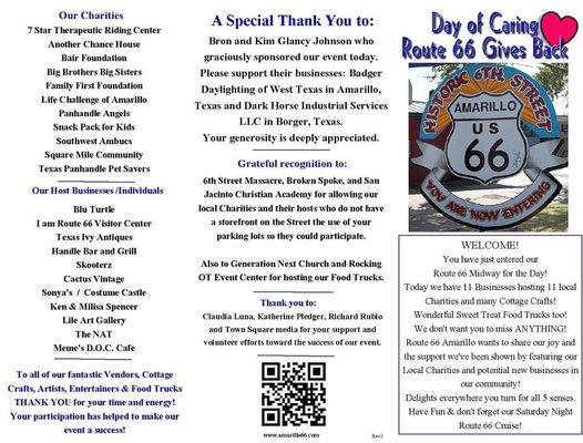 This is our DAY of CARING ROUTE 66 GIVES BACK brochure map for Saturday Sept. 5! PLEASE come to Historic Route 66 for a day of fun!