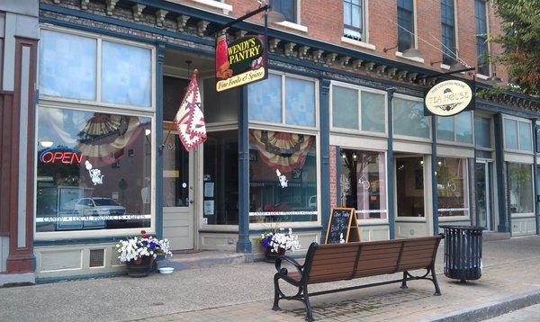 Street view: store and tea shop.