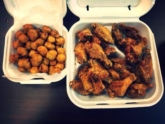 Lemon Pepper wings and fried okra