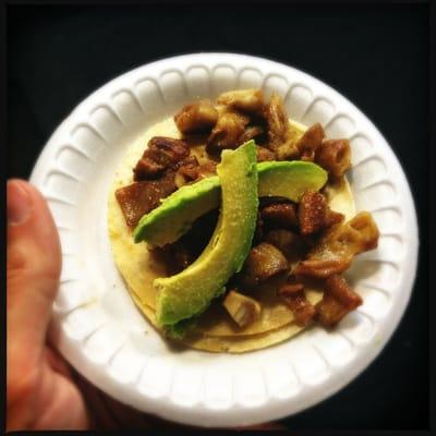 Tripe taco with avocado.