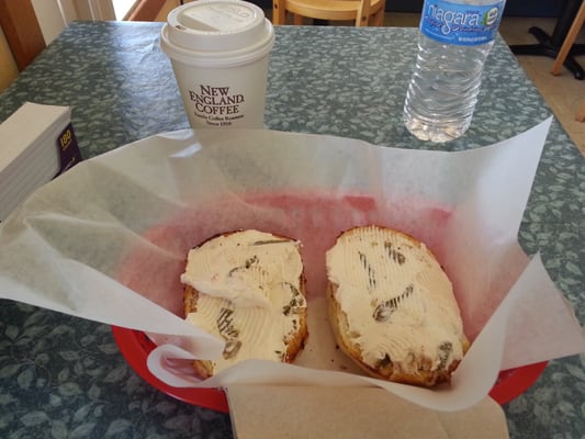 Asagio bagel with jalapeno cream cheese and small hot chocolate $5.44