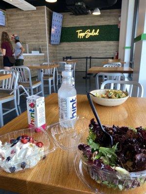 Buffalo and Orchard salads with a fruit and yogurt parfait