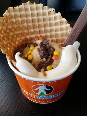 Waffle cup with froyo & toppings