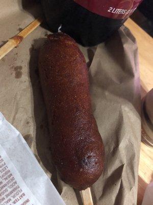 Ordered a corn dog and I got this hard burnt corn dog that I can't even bite into