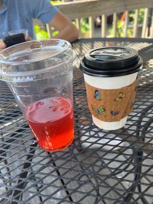 (seasonal) strawberry basil lemonade; Brewed Coffee