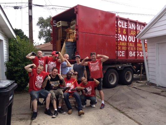 We bring up to a 9 man crew to clean out hoarders, pack rats, collectors, and large houses full of junk