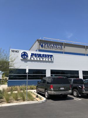 Pursuit Aviation's hangar office facility on Waterman Drive at Van Nuys airport.