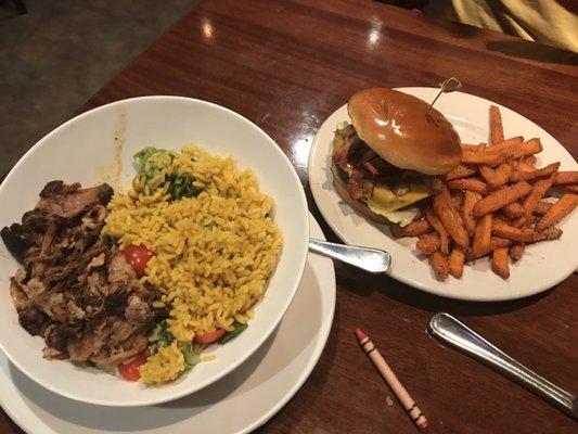 Dewey's Stack Burger and Pull Pork Bowl