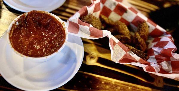 Portobello Fries- breaded mushrooms in slices served with marinara sauce