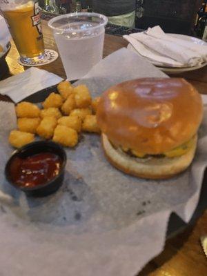 Classic burger and 6 tots lol