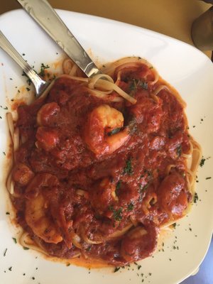 Shrimp fradiavolo over linguine