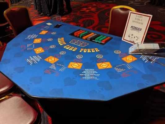 Three card poker table seats 7 players.