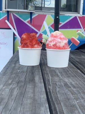 Watermelon with cream or chamoy and tajin snow cones