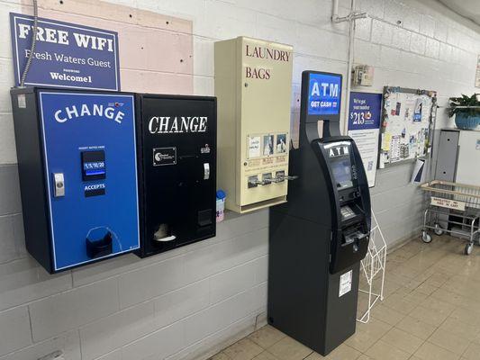 Change machines, laundry bag dispenser and atm machine