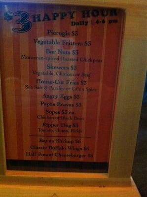 Happy hour menu