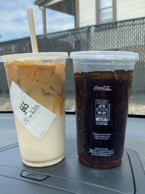 The drink on the left is a large, while the drink on the right is intended to be a medium.