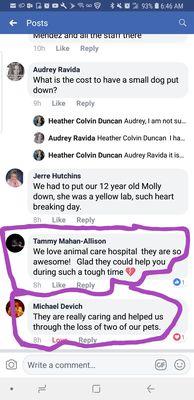 Comments on my Facebook post about Animal Care Hospital.  You have helped so many