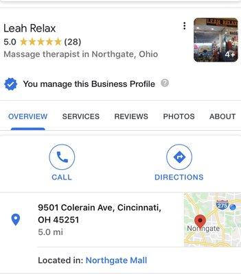 Go Google: Leah Relax , check our reviews there , best massage your ever can get , we work hard