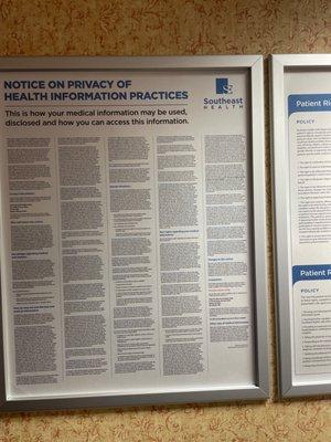 Privacy practices. Notice how small the typeface. Maybe it is online.