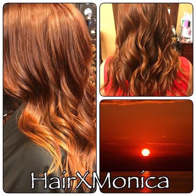 Sunset hair balayage done by Monica