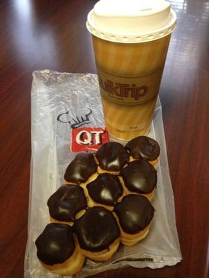 Donut Holes with Chocolate Icing (holes are not glazed) & Medium Coffee