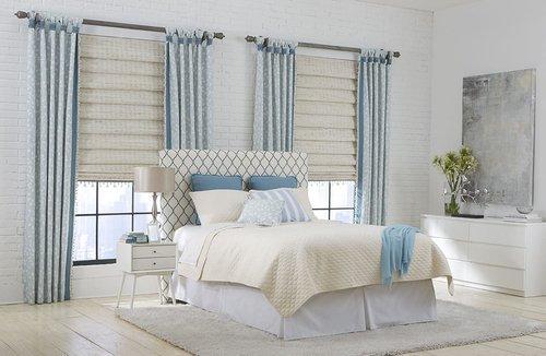 Use custom fabrics to create stylish bedding and window treatments such as roman shades, valances, drapery panels, and cornice boxes.