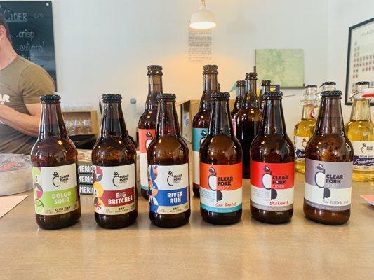 Bottled ciders. Beautiful graphic design and delicious! All gluten free!