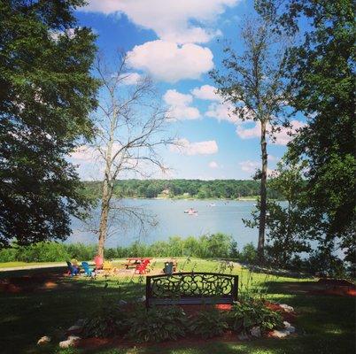 Fire-pit looking out onto the water during a beautiful summer day!