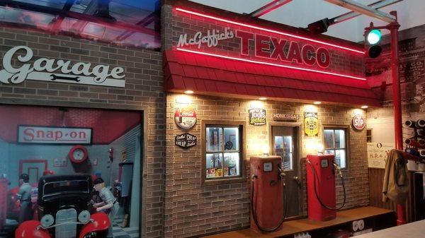 This is a fun old fashioned gas station in our production room!  Showcasing our capabilities!