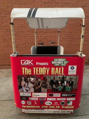 Focus Capital featured on the back of VIP Pedicabs as sponsor of Teddy Ball.