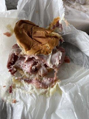 Rueben slider sloppily packed