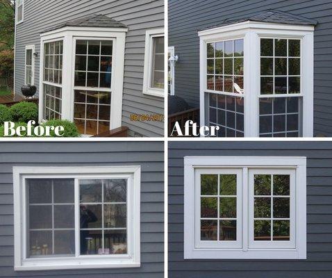 Before and After new windows and siding in Wheaton by Opal.