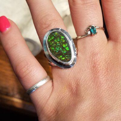 Opalized fossil sterling silver ring