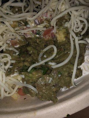 I couldn't get a good picture but the guac was brown! The bowl looked as thought it's been set out for hours. Very unappetizing.