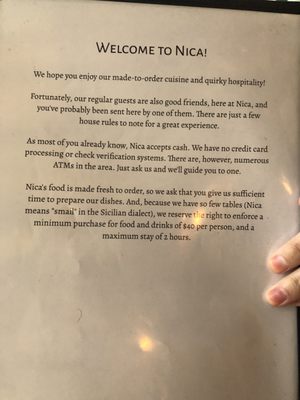 Menu - NOTE: CASH ONLY