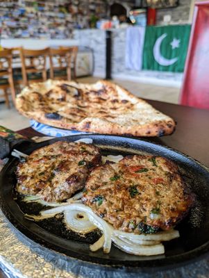 Chapli kabab ($13) and afghan naan ($4)