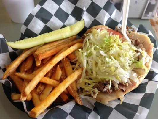 The 6 inch lunch special cheesesteak with tomato and lettuce and side of fries