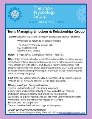 Teens Managing Emotions and Relationship Group