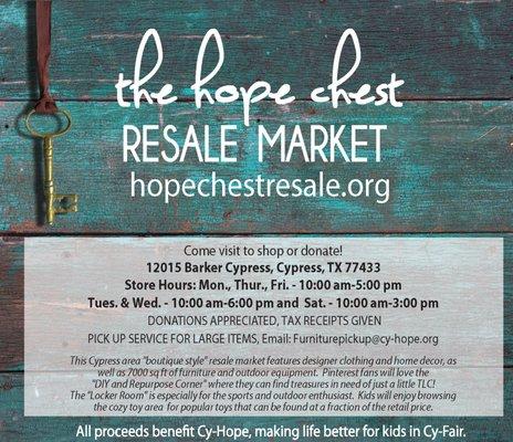 The Hope Chest Resale Market benefits Cy-Hope