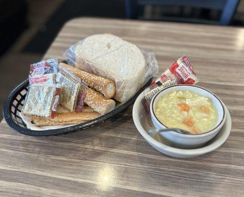 Chicken lemon rice and bread basket