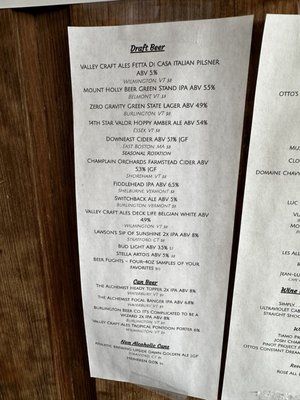 Beer menu