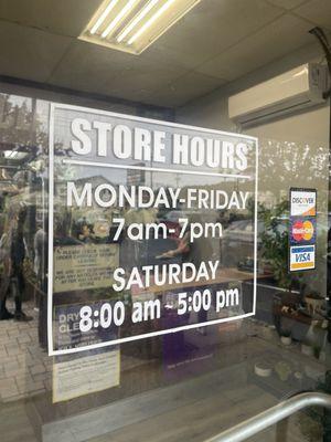 Store hours :  Monday-Friday 7am-7pm Saturday: 8am-5pm