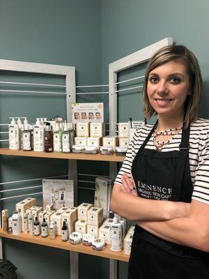 Our Esthetician, Chaney Murray, with the eminence products.