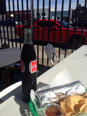 Super burrito and glass bottled coke