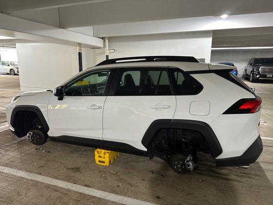 Wheels stolen at a secure parking garage