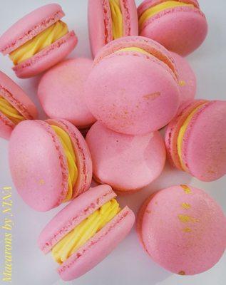 Pink macarons with a splash of gold